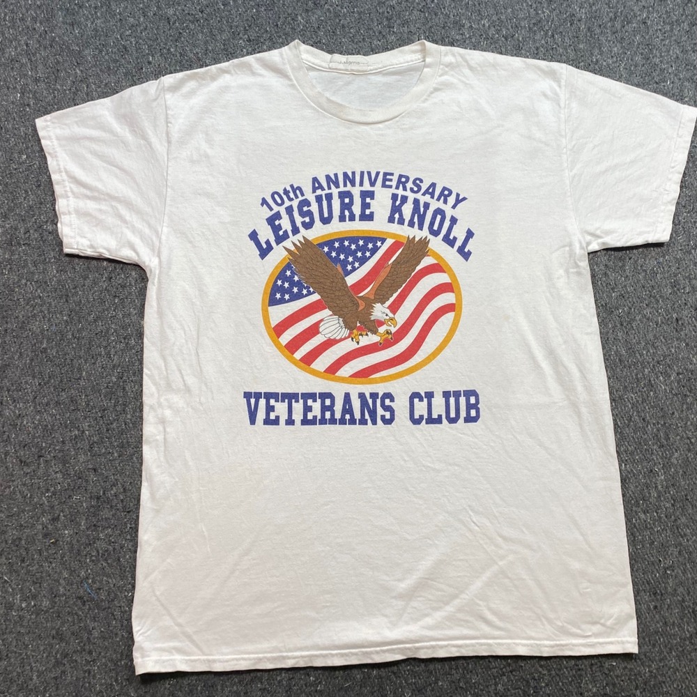 Veterans Club Shirt Sz L Mens White Skater Leisure Knoll Eagle Graphic Patriotic